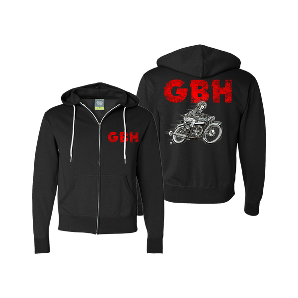 GBH MOTORCYCLE SKELLY BLACK ATHLETIC ZIP HOODIE